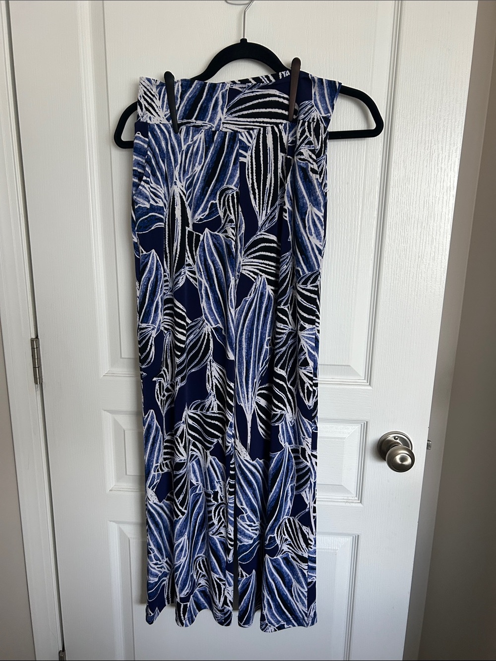 Clara Sun Woo Navy, White & Black Wide-Leg Pants with Leaf Print